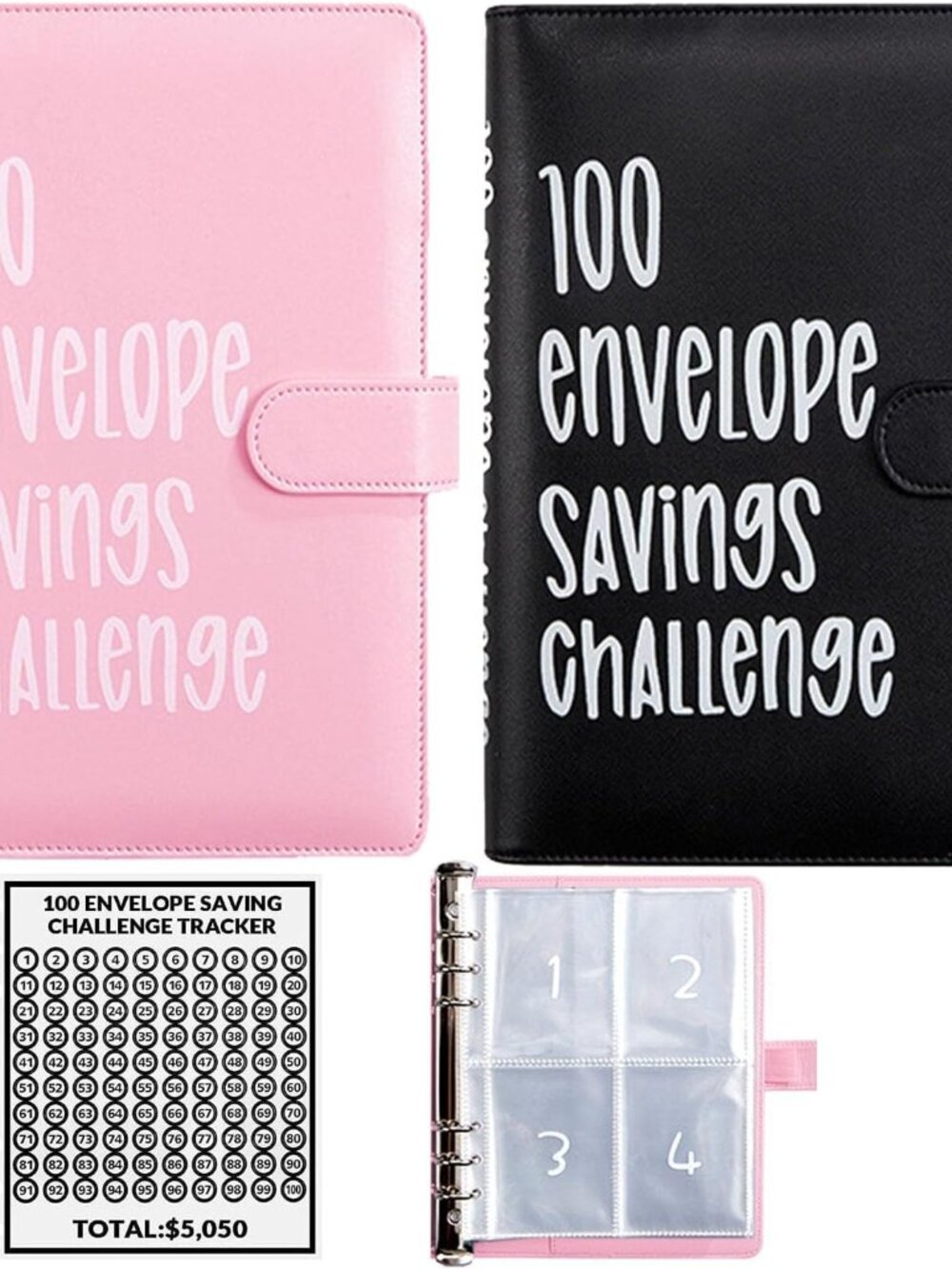 2PCS 100 Envelopes Money Saving Challenge, Envelopes Challenge Binder, Achieving